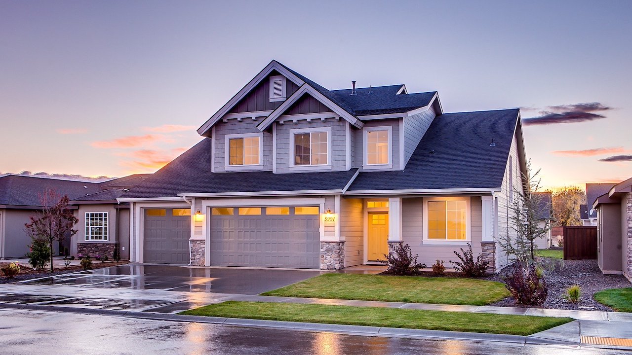 A house at twilight.