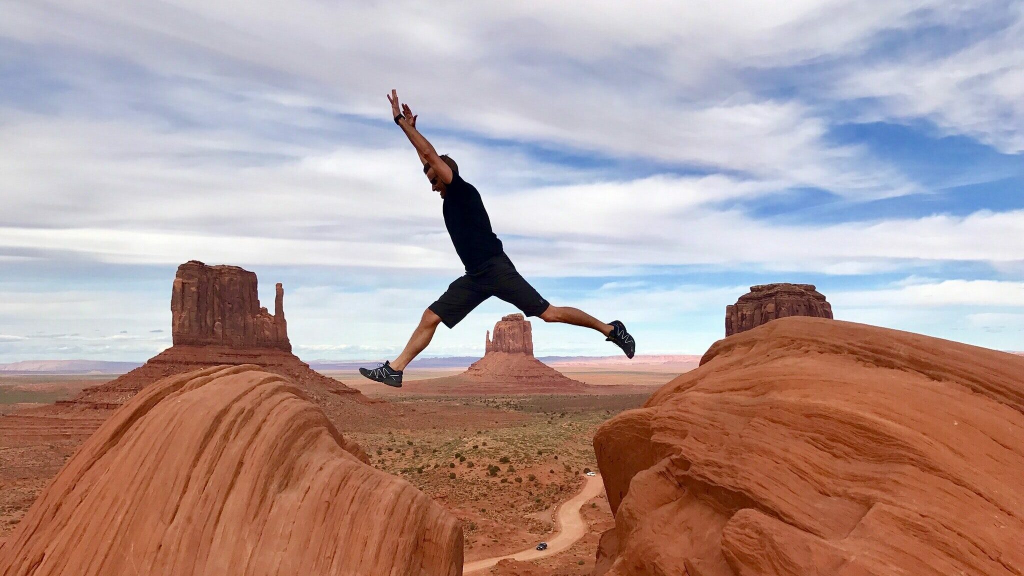 A man jumping a gap.